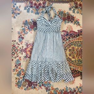 BCBG Max Azaria Black and White Striped Silk Halter Dress